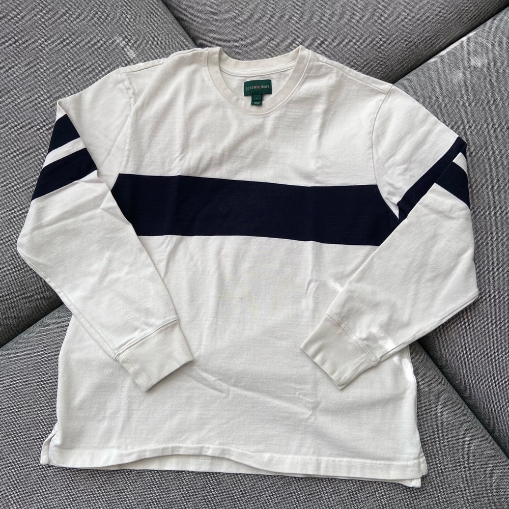 J.Crew Always White and Navy Striped Long Sleeve Shirt